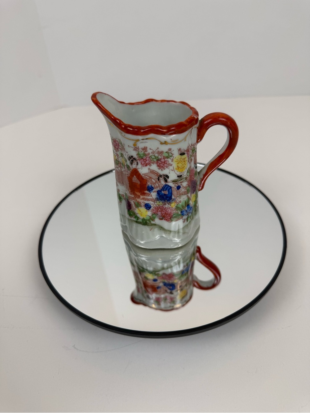 Vintage Hand-Painted Porcelain Creamer Pitcher in Red Multicolor Made in Japan